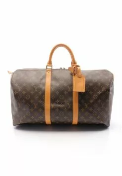 Pre-loved LOUIS VUITTON Keepall50 Classic Monogram Duffle Bag PVC Genuine Leather Brown