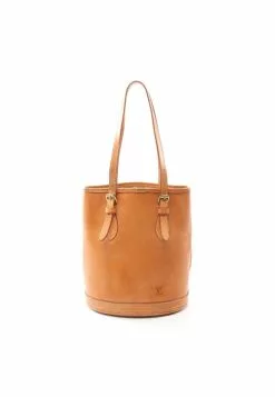 Pre-loved LOUIS VUITTON Bucket PM Nomade Genuine Leather Handbag Beige 20th Anniversary