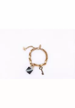 Pre-Loved Louis Vuitton Enamel Lock & Key Charm Bracelet (M75435) (TE0154), long 17cm to 21cm, diameter 4.5cm to 5.8cm, no Dust Cover