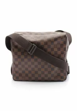 Pre-loved LOUIS VUITTON Naviglio Black chessboard Shoulder Bag PVC Genuine Leather Brown