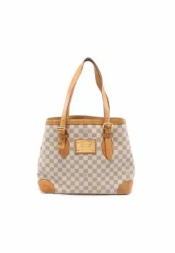 Pre-loved LOUIS VUITTON Hampstead MM white checkered Shoulder Bag Tote Bag PVC Genuine Leather white