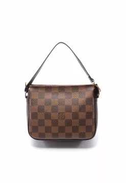 Pre-loved LOUIS VUITTON Trousse Make Up Black checkerboard grid Handbag PVC Genuine Leather Brown