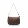 Pre-loved LOUIS VUITTON Mini Pochette Accessoires Black checkerboard grid Chain Handbag PVC Genuine Leather Brown