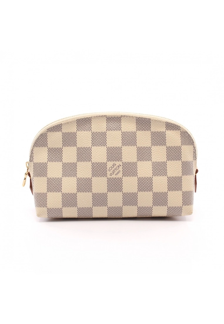 Pre-loved LOUIS VUITTON Pochette Cosmetic Pouch white checkered Small Pocket PVC Genuine Leather white 3 Pre-loved LOUIS VUITTON Pochette Cosmetic Pouch white checkered Small Pocket PVC Genuine Leather white