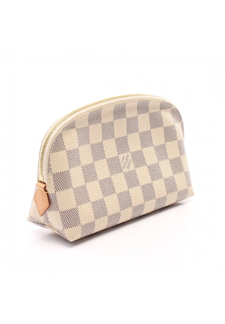 Pre-loved LOUIS VUITTON Pochette Cosmetic Pouch white checkered Small Pocket PVC Genuine Leather white 4 Pre-loved LOUIS VUITTON Pochette Cosmetic Pouch white checkered Small Pocket PVC Genuine Leather white - Image 2