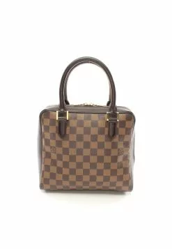 Pre-loved LOUIS VUITTON Brera Black checkerboard grid Handbag PVC Genuine Leather Brown