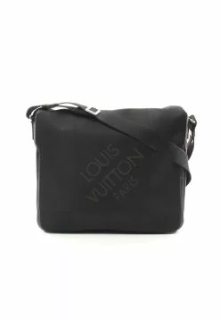 Pre-loved LOUIS VUITTON Mesajeje Damier GEANT large square Black Canvas Shoulder Bag Genuine Leather Black