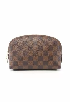 Pre-loved LOUIS VUITTON Pochette Cosmetic Pouch Black checkerboard grid Cosmetic Pouch PVC Brown