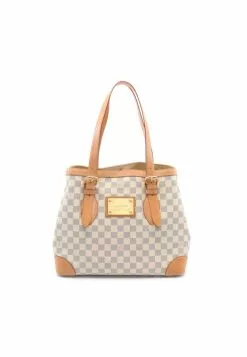 Pre-loved LOUIS VUITTON Hampstead MM white checkered Shoulder Bag Tote Bag PVC Genuine Leather white