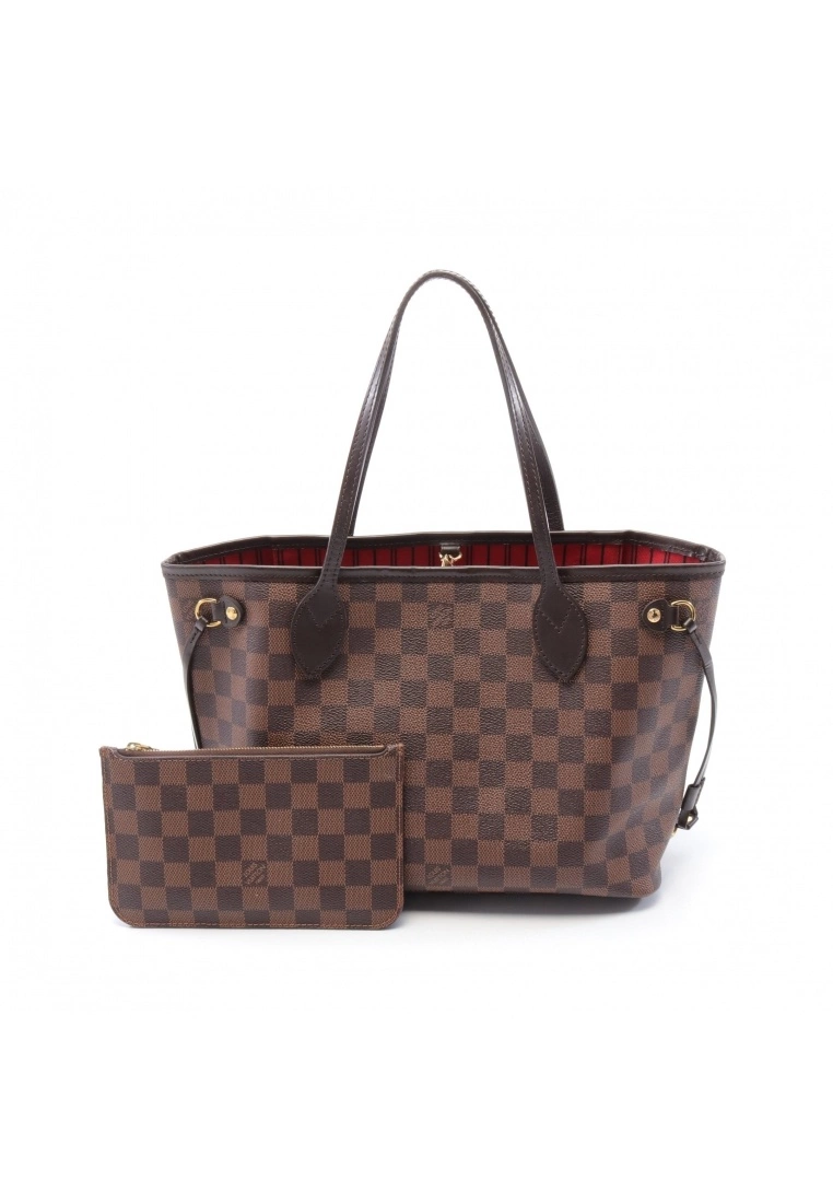 Pre-loved LOUIS VUITTON Neverfull PM Black checkerboard grid Handbag Tote Bag PVC Genuine Leather Brown 2 Pre-loved LOUIS VUITTON Neverfull PM Black checkerboard grid Handbag Tote Bag PVC Genuine Leather Brown