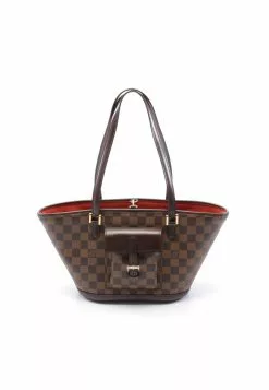 Pre-loved LOUIS VUITTON Manosque PM Black checkerboard grid Shoulder Bag Tote Bag PVC Genuine Leather Brown