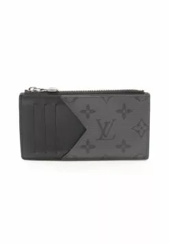 Pre-loved LOUIS VUITTON Classic Monogram Eclipse Reverse Card Slot Coin Pouch PVC Genuine Leather Black Grey