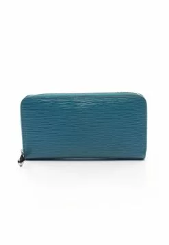 Pre-loved LOUIS VUITTON Waved Pattern Rounded corner zipper long Genuine Leather Wallet Blue