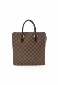 Pre-loved LOUIS VUITTON Venice PM Black checkerboard grid Handbag Tote Bag PVC Genuine Leather Brown