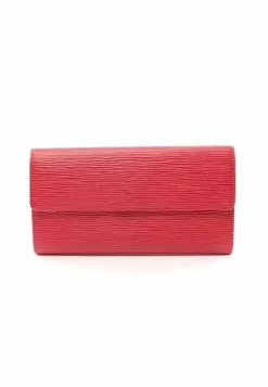 Pre-loved LOUIS VUITTON Pochette Porte-monnaie credit Waved Pattern Spanish Red Bi-fold Continental Genuine Leather Wallet Red
