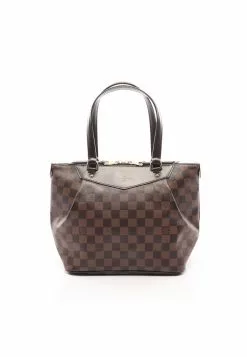 Pre-loved LOUIS VUITTON Westminster PM Black checkerboard grid Handbag Tote Bag PVC Genuine Leather Brown