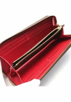 Pre-loved LOUIS VUITTON Portefeuille Clemence Black checkerboard grid Cherry Red Rounded corner zipper long Wallet PVC Genuine Leather Brown Red -Louis Vuitton Shop louis vuitton 5267 4896936 3