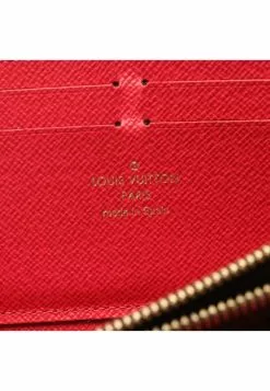 Pre-loved LOUIS VUITTON Portefeuille Clemence Black checkerboard grid Cherry Red Rounded corner zipper long Wallet PVC Genuine Leather Brown Red -Louis Vuitton Shop louis vuitton 5267 4896936 4