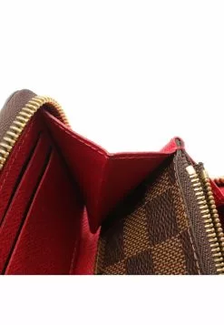 Pre-loved LOUIS VUITTON Portefeuille Clemence Black checkerboard grid Cherry Red Rounded corner zipper long Wallet PVC Genuine Leather Brown Red -Louis Vuitton Shop louis vuitton 5268 4896936 8