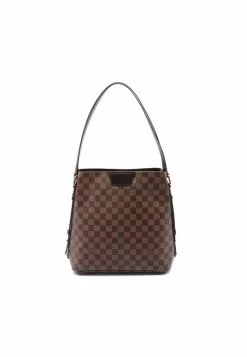 Pre-loved LOUIS VUITTON Cabas Rivington Black checkerboard grid Shoulder Bag PVC Genuine Leather Brown