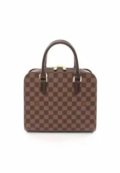 Pre-loved LOUIS VUITTON Triana Black checkerboard grid Handbag PVC Genuine Leather Brown