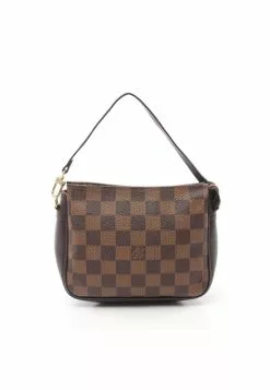 Pre-loved LOUIS VUITTON Trousse Make Up Black checkerboard grid Handbag PVC Genuine Leather Brown