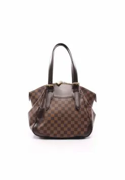 Pre-loved LOUIS VUITTON Verona MM Black checkerboard grid Shoulder Bag PVC Genuine Leather Brown