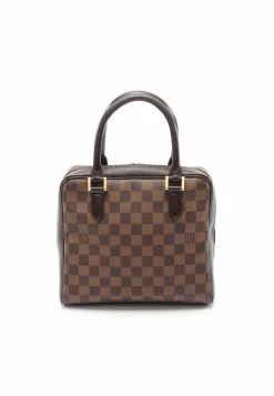 Pre-loved LOUIS VUITTON Brera Black checkerboard grid Handbag PVC Genuine Leather Brown