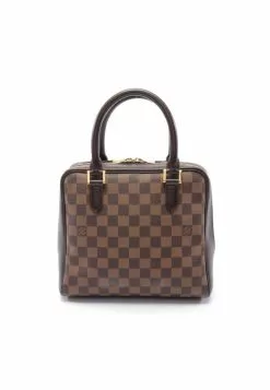 Pre-loved LOUIS VUITTON Brera Black checkerboard grid Handbag PVC Genuine Leather Brown