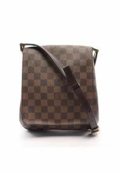 Pre-loved LOUIS VUITTON Musette salsa long stap Black checkerboard grid Shoulder Bag PVC Genuine Leather Brown