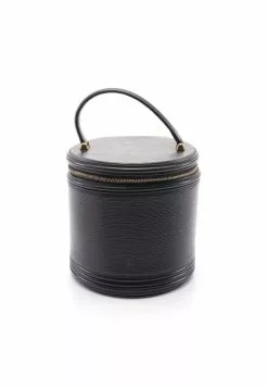 Pre-loved LOUIS VUITTON Cannes Waved Pattern Handbag Toiletry Bag Genuine Leather Black