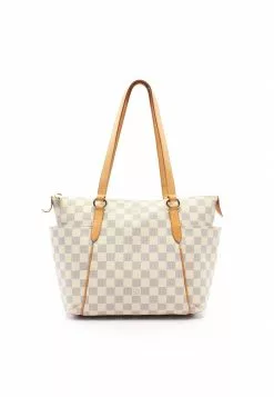 Pre-loved LOUIS VUITTON Totally PM white Checkered Shoulder Bag Tote Bag PVC Genuine Leather white
