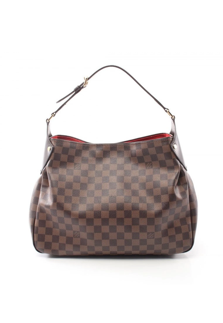 Pre-loved LOUIS VUITTON Regia Black Checkered Shoulder Bag PVC Genuine Leather Brown 3 Pre-loved LOUIS VUITTON Regia Black Checkered Shoulder Bag PVC Genuine Leather Brown