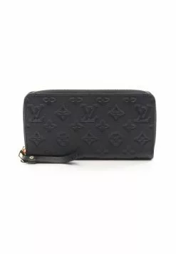 Pre-loved LOUIS VUITTON Classic Monogram empreinte embossed Black Rounded corner zipper long Genuine Leather Wallet Black