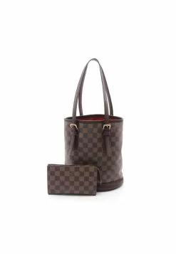 Pre-loved Malle Black checkerboard grid Shoulder Bag Tote Bag PVC Genuine Leather Brown LOUIS VUITTON