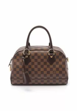 Pre-loved Duomo Black checkerboard grid Handbag PVC Genuine Leather Brown LOUIS VUITTON