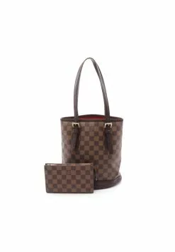 Pre-loved Malle Black checkerboard grid Shoulder Bag Tote Bag PVC Genuine Leather Brown LOUIS VUITTON