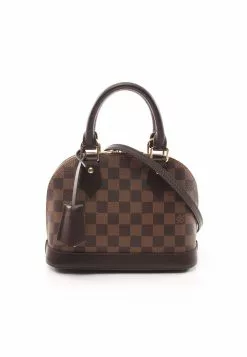 Pre-loved AlmaBB Black checkerboard grid Genuine Leather Handbag Brown 2 Way Style LOUIS VUITTON