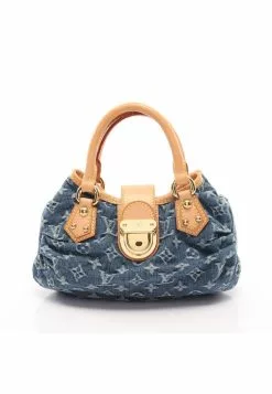 Pre-loved Pleaty Classic Monogram Handbag Denim Genuine Leather Blue LOUIS VUITTON