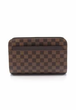 Pre-loved st louis Black checkerboard grid clutch PVC Genuine Leather Brown LOUIS VUITTON