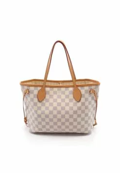 Pre-loved Neverfull PM white checkered Handbag Tote Bag PVC Genuine Leather white LOUIS VUITTON