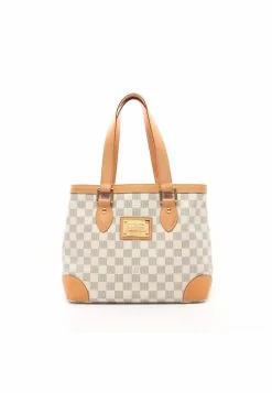 Pre-loved Hampstead PM white checkered Handbag Tote Bag PVC Genuine Leather white LOUIS VUITTON