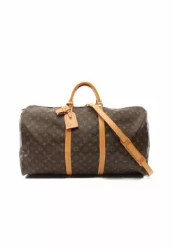 Pre-loved Keepall Bandouliere60 Classic Monogram Duffle Bag PVC Genuine Leather Brown 2 Way Style LOUIS VUITTON