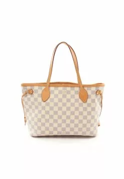 Pre-loved Neverfull PM white checkered Handbag Tote Bag PVC Genuine Leather white LOUIS VUITTON