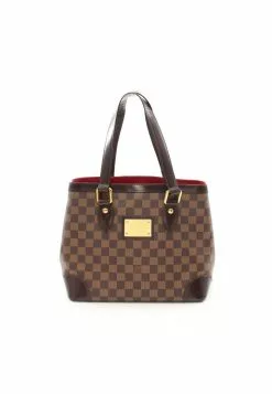 Pre-loved Hampstead PM Black checkerboard grid Handbag Tote Bag PVC Genuine Leather Brown LOUIS VUITTON