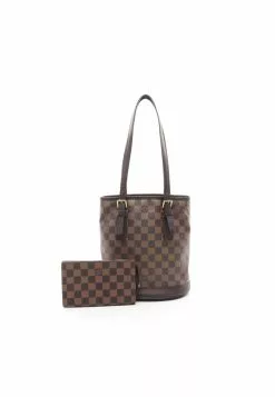 Pre-loved Malle Black checkerboard grid Shoulder Bag Tote Bag PVC Genuine Leather Brown LOUIS VUITTON