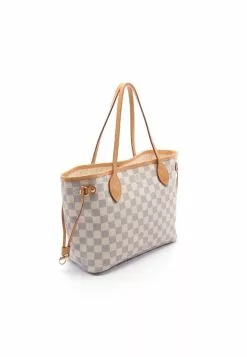 Pre-loved Neverfull PM white checkered Handbag Tote Bag PVC Genuine Leather white LOUIS VUITTON