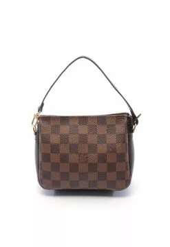 Pre-loved Trousse Make Up Black checkerboard grid Handbag PVC Genuine Leather Brown LOUIS VUITTON