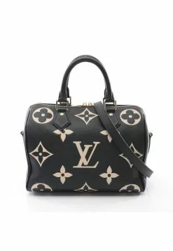Pre-loved Speedy Bandouliere25 2 Colored Classic Monogram empreinte embossed Handbag PVC Genuine Leather Black Beige 2 Way Style LOUIS VUITTON
