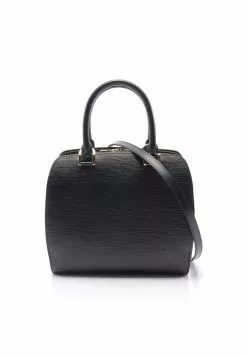 Pre-loved pont neuf Waved Pattern Genuine Leather Handbag Black 2 Way Style With Extra Bag Strap LOUIS VUITTON